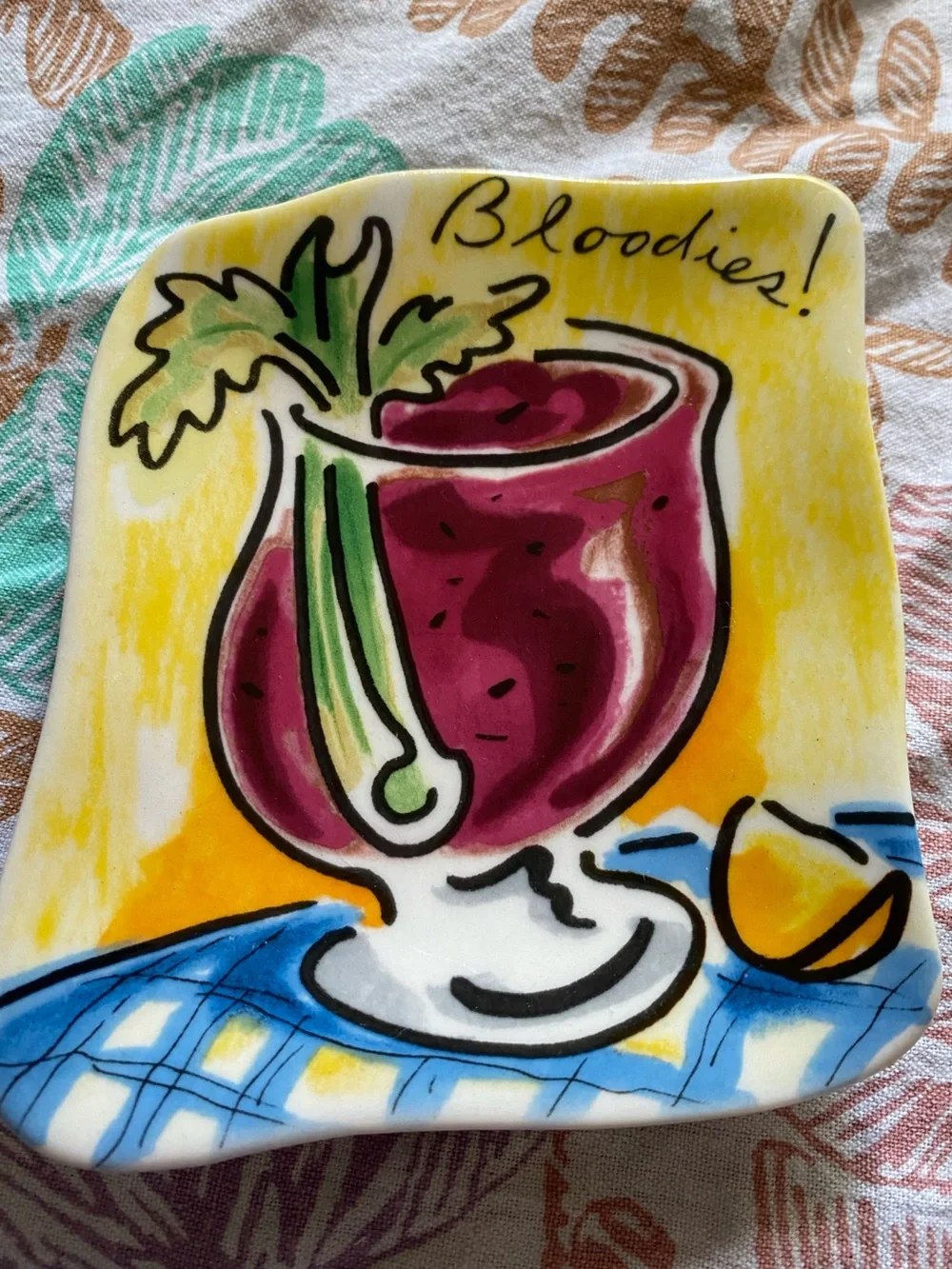 4 Whimsical Tracy Flickinger Mud Pie “Bloody Mary Small Plates” from 1990s. GUC